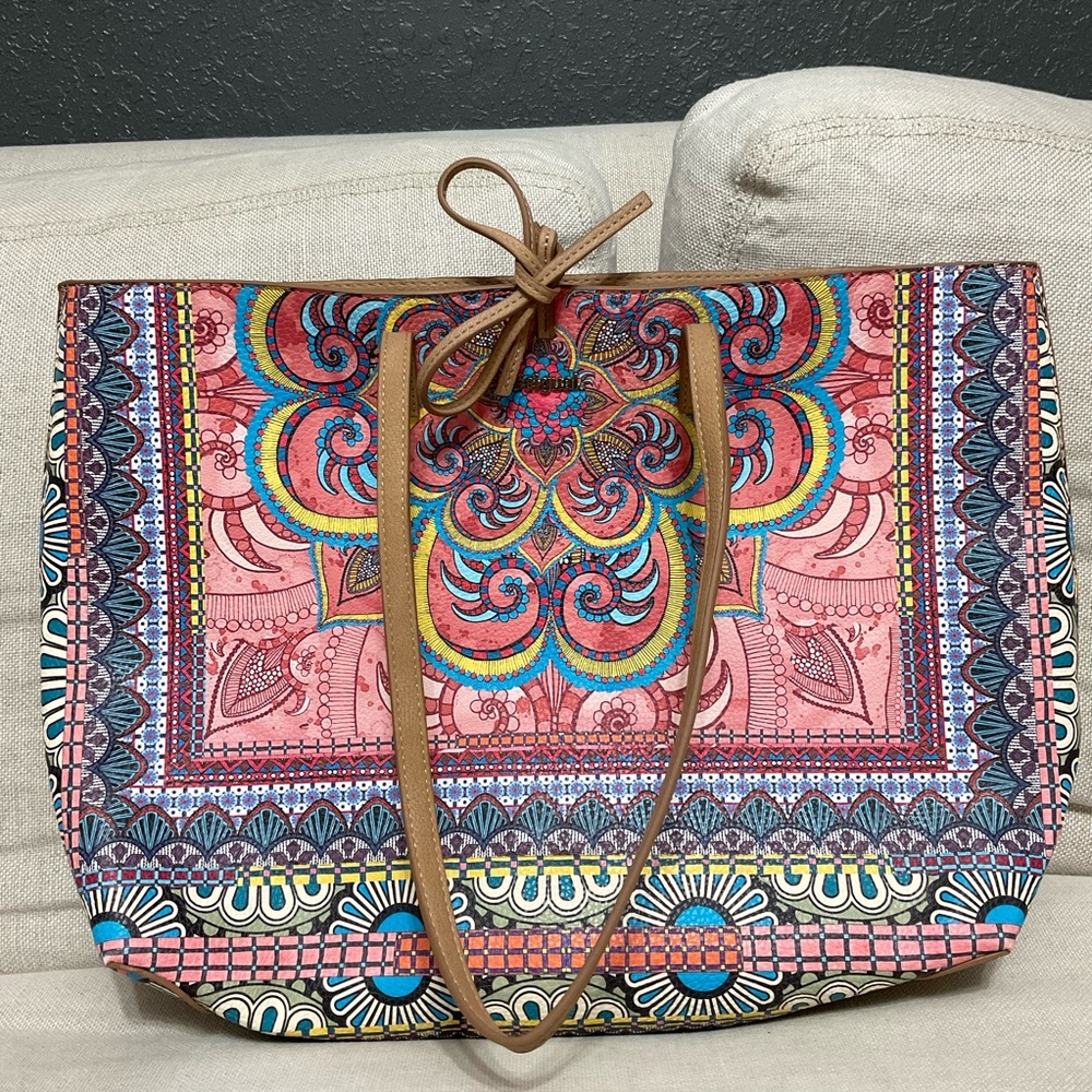 Desigual Pink Multicolor Paisley Tote Bag